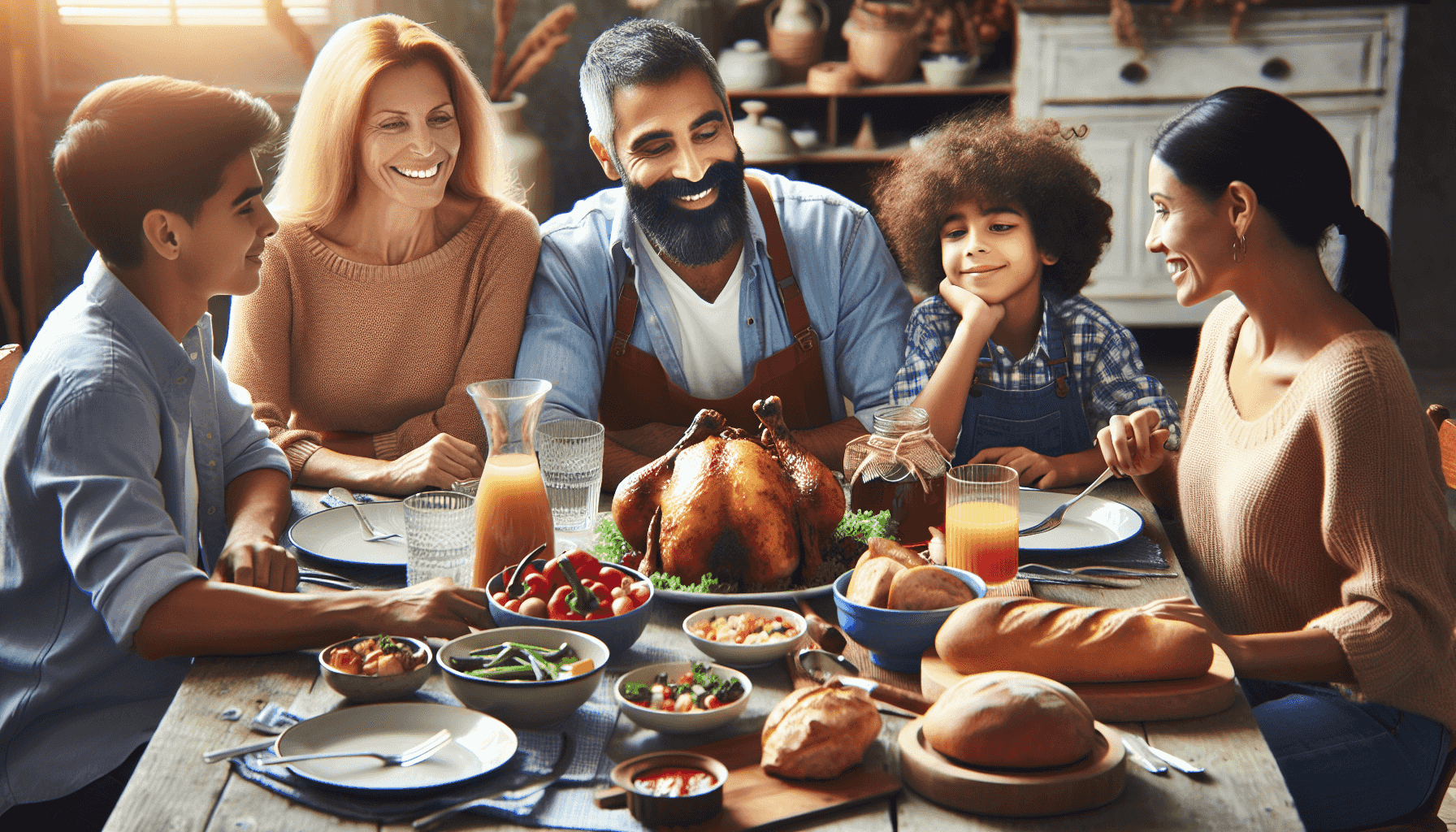 Famille dégustant un repas avec poulet de Poulet Prestige